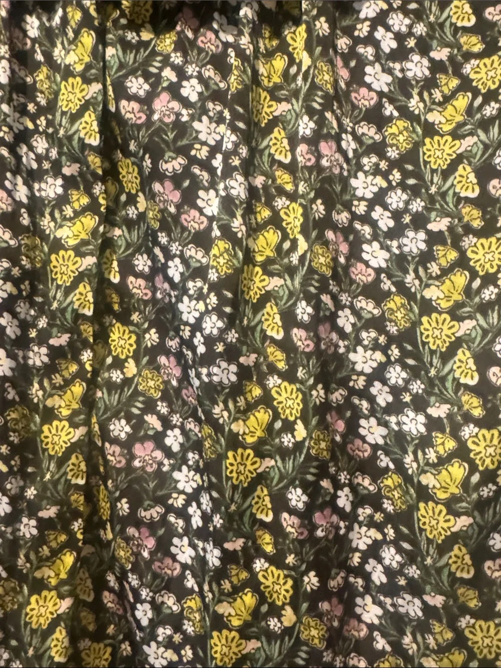 J. Crew Black Floral Ruffle Top with Yellow Accents